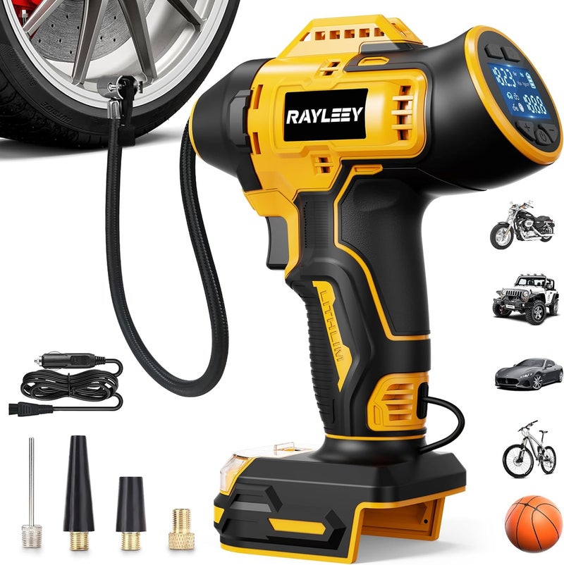 RAYLEEY Tire Inflator Cordless for Dewalt MAX 20V Battery [Tool Only], 160PSI Portable Air Inflator with Pressure Gauge, Auto-Shut Off & Fast Inflation, Auto Air Pump for Car, Motorcycle, Bike, Ball - Image 1